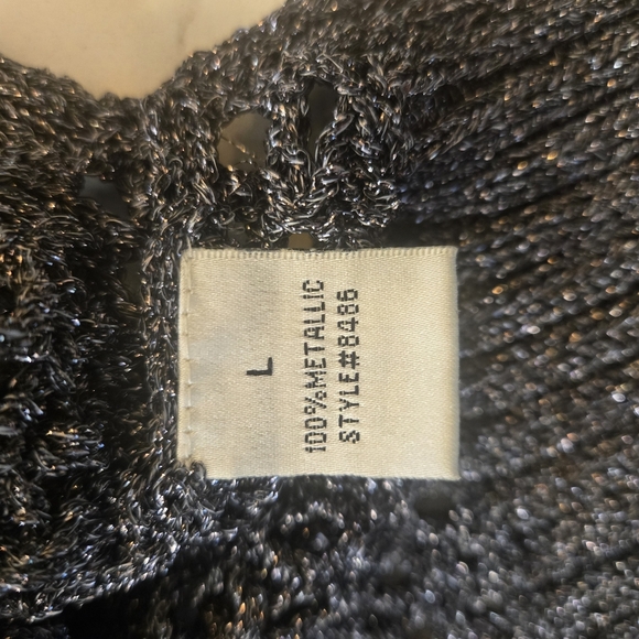 Crochet Macrame Metallic Off The Shoulder Oversized Sweater Gray Large - Picture 9 of 9